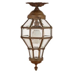 Antique Neoclassical Style Glass and Gilt Bronze Lantern