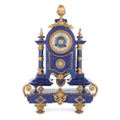 Antique Neoclassical Style Lapis Lazuli and Gilt Metal Clock