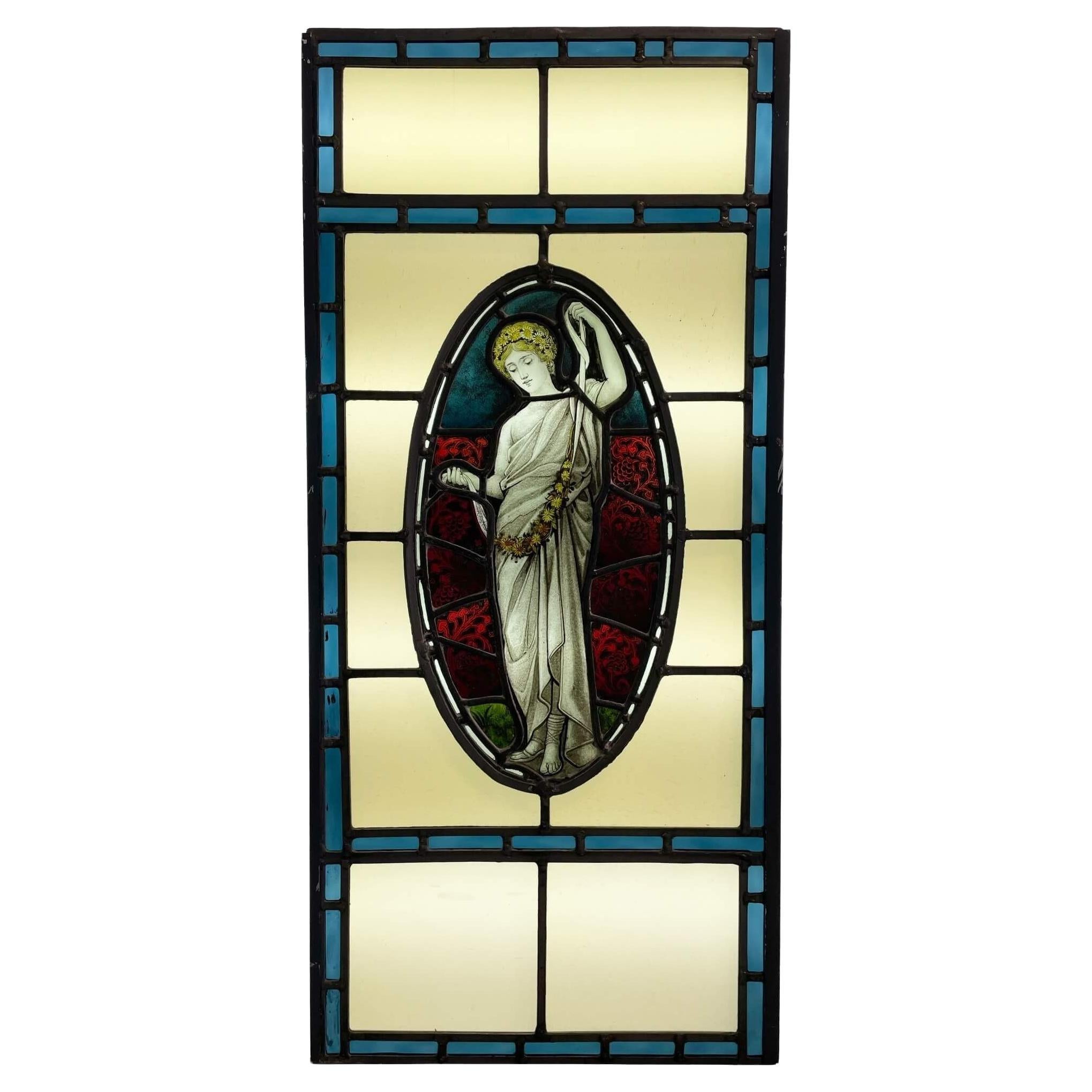 Antique Neoclassical Style Leaded Glass Window For Sale