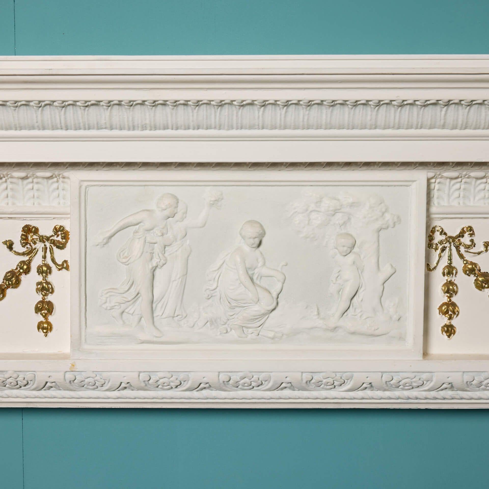 Antiker Kaminsims im neoklassischen Stil aus Kiefer und Komposition (Gemalt) im Angebot