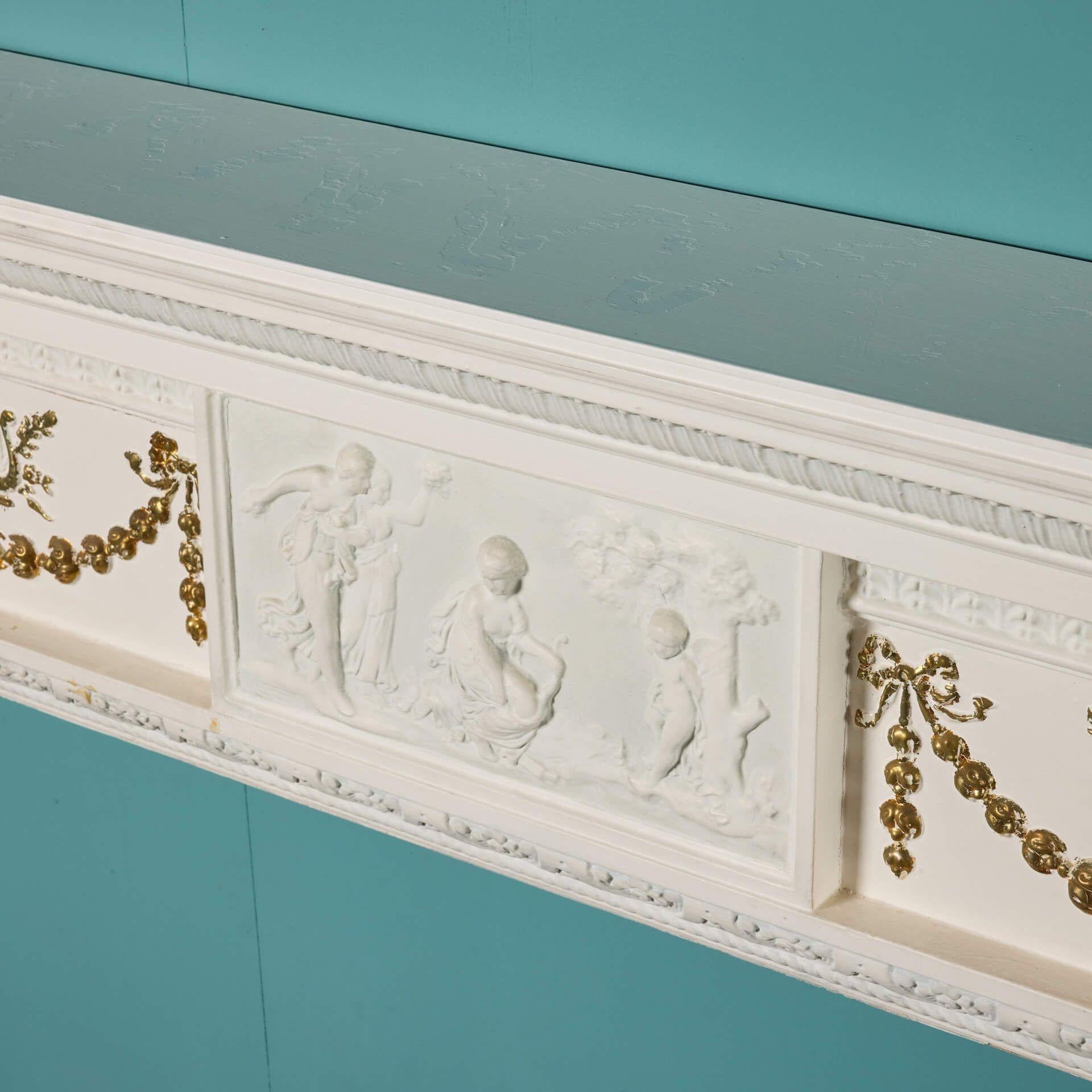 19th Century Antique Neoclassical Style Pine & Composition Fire Mantel For Sale