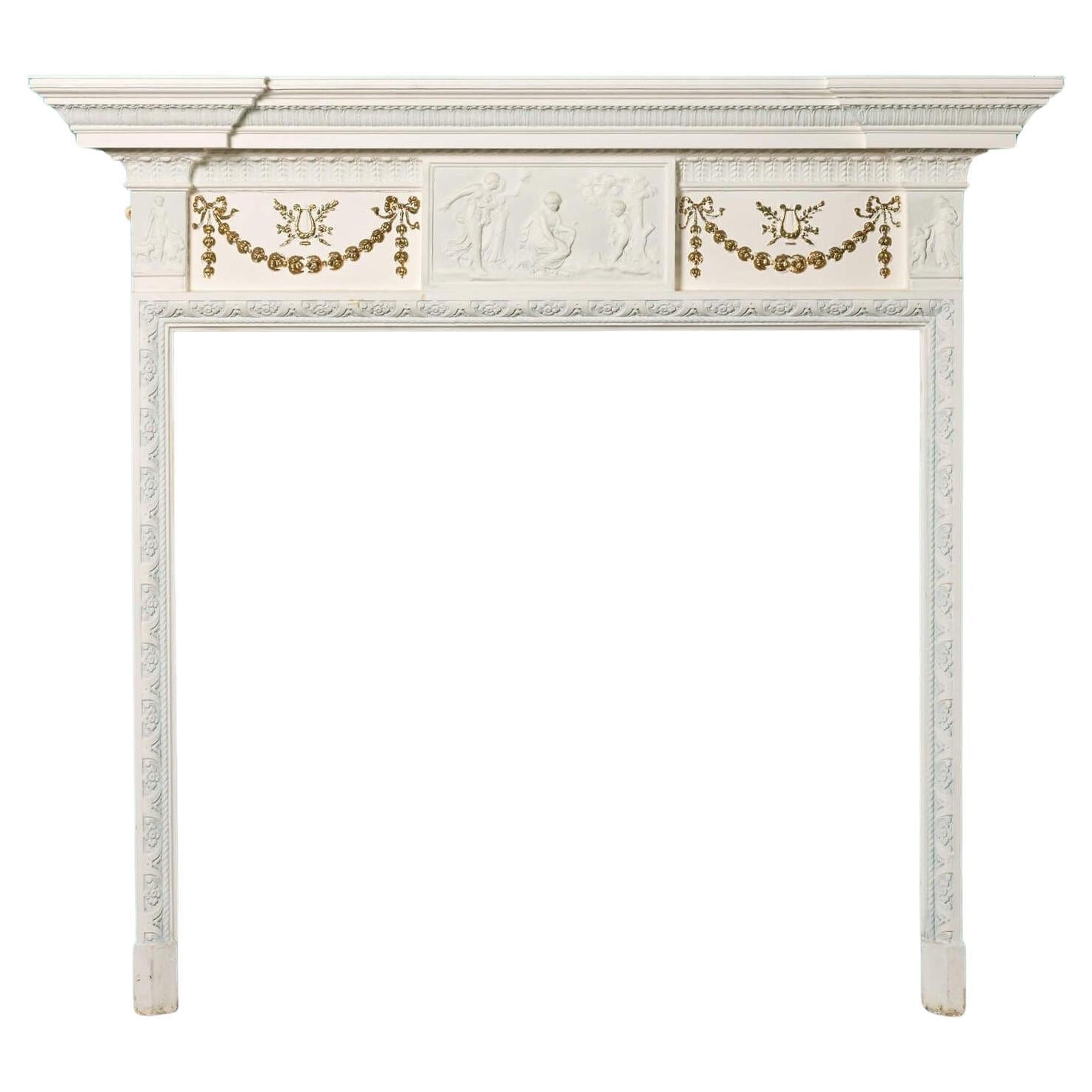 Antique Neoclassical Style Pine & Composition Fire Mantel For Sale