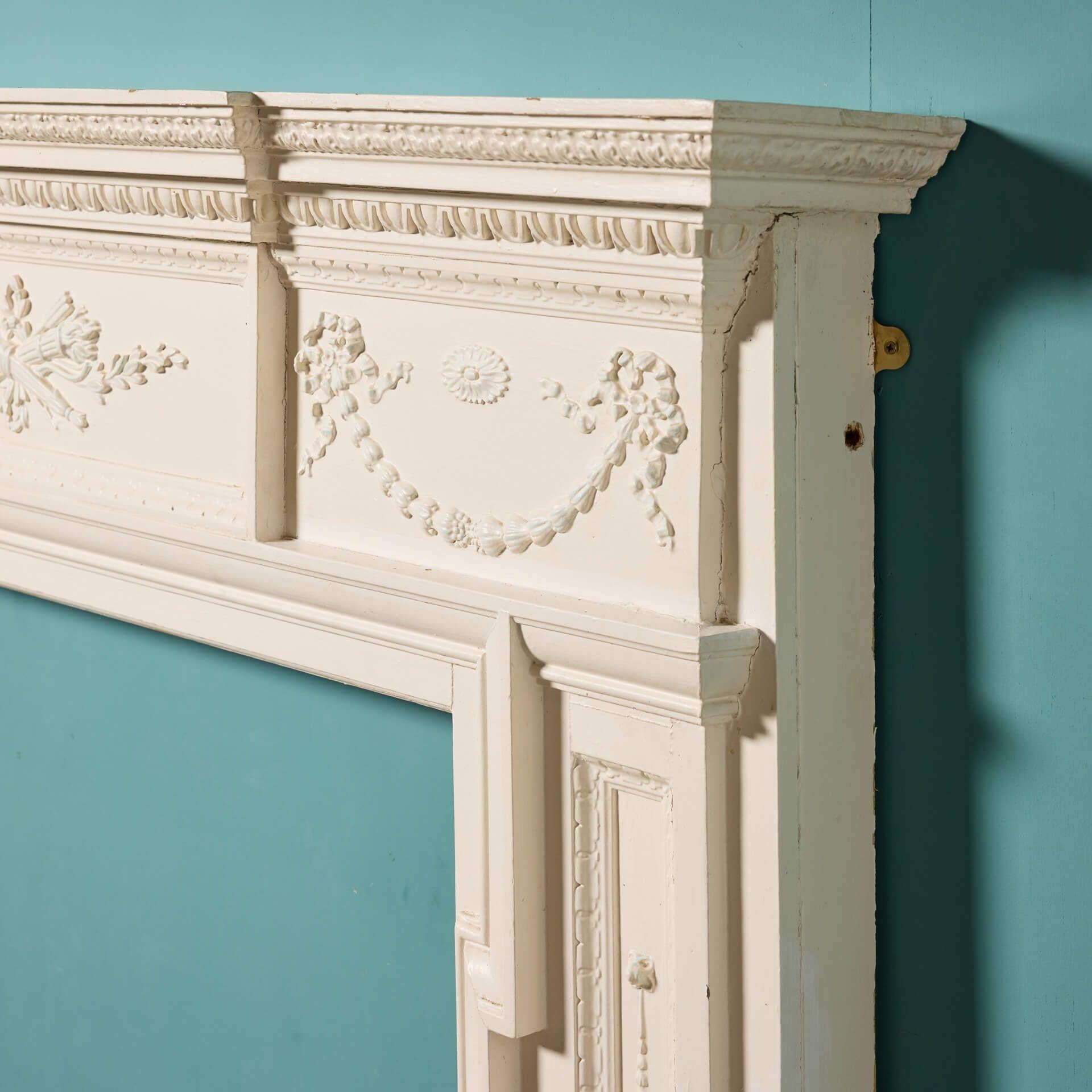 Composition Antique Neoclassical Style Pine Fireplace For Sale