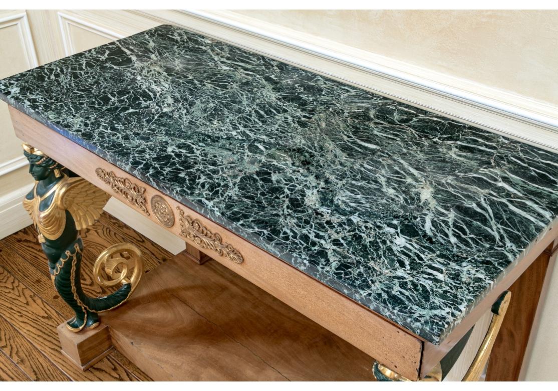 Carved Antique Neoclassical Style Stone Top Console Table For Sale