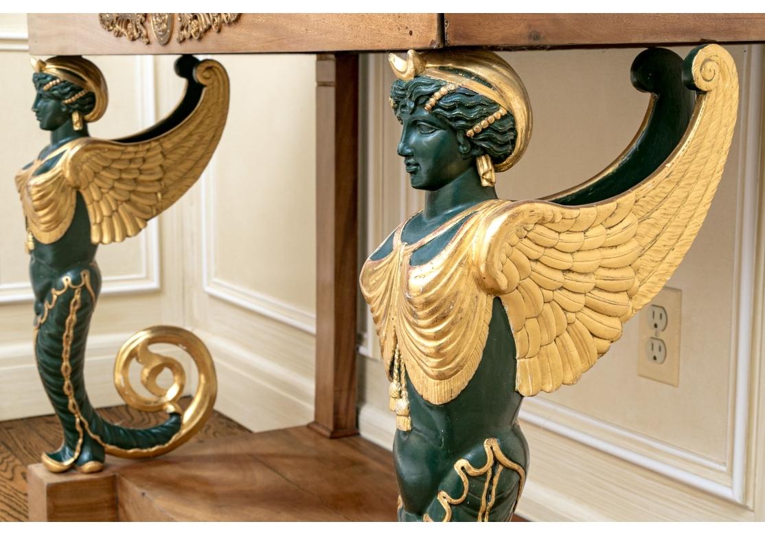 Marble Antique Neoclassical Style Stone Top Console Table For Sale