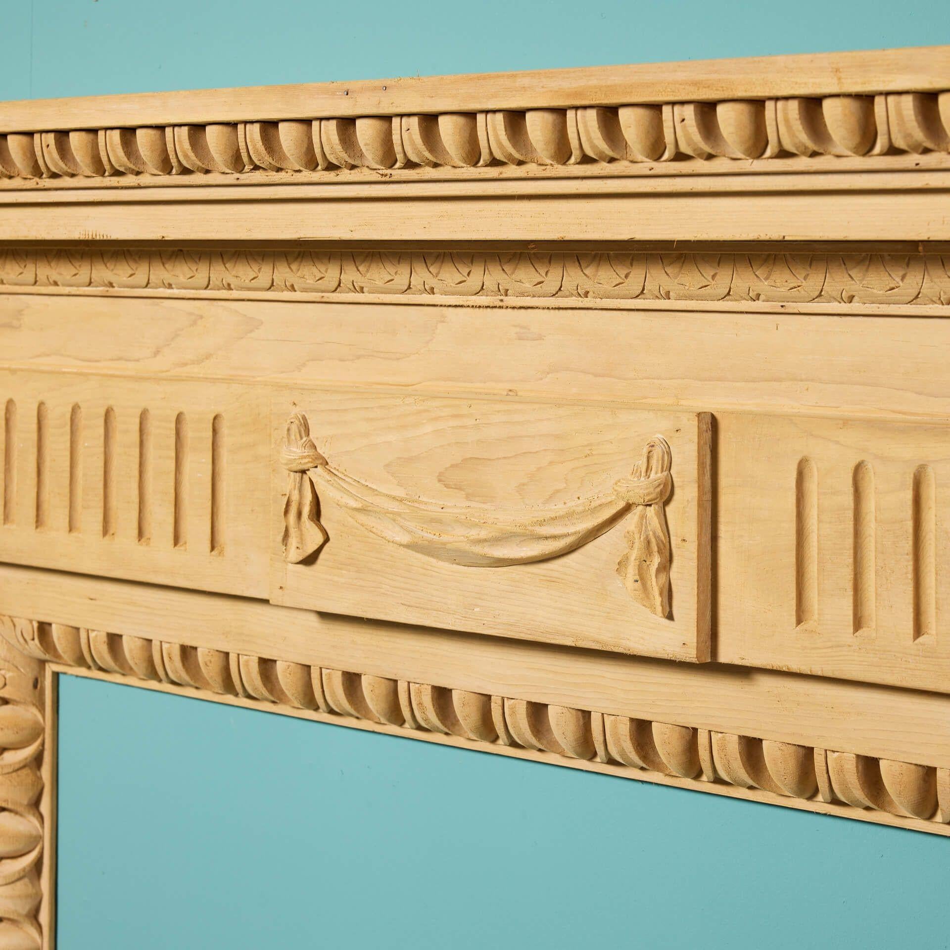 19th Century Antique Neoclassical Style Stripped Pine Fireplace For Sale