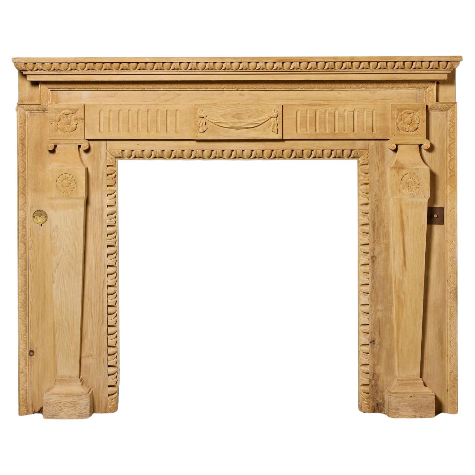 Antique Neoclassical Style Stripped Pine Fireplace For Sale