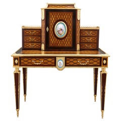 Antique Neoclassical Style Writing Desk with Porcelain Mounts by Donald Ross