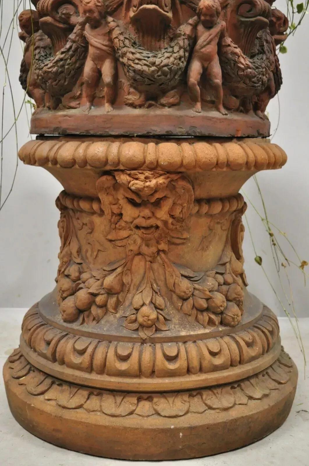 Unknown Antique Neoclassical Terracotta Garden Pedestal Planter Pot with Cherub Figures For Sale