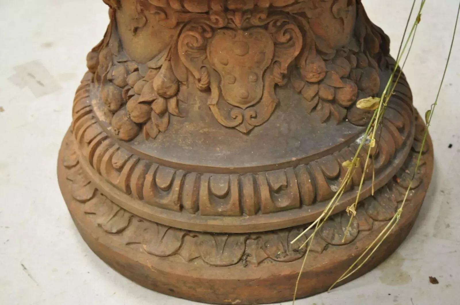20th Century Antique Neoclassical Terracotta Garden Pedestal Planter Pot with Cherub Figures For Sale