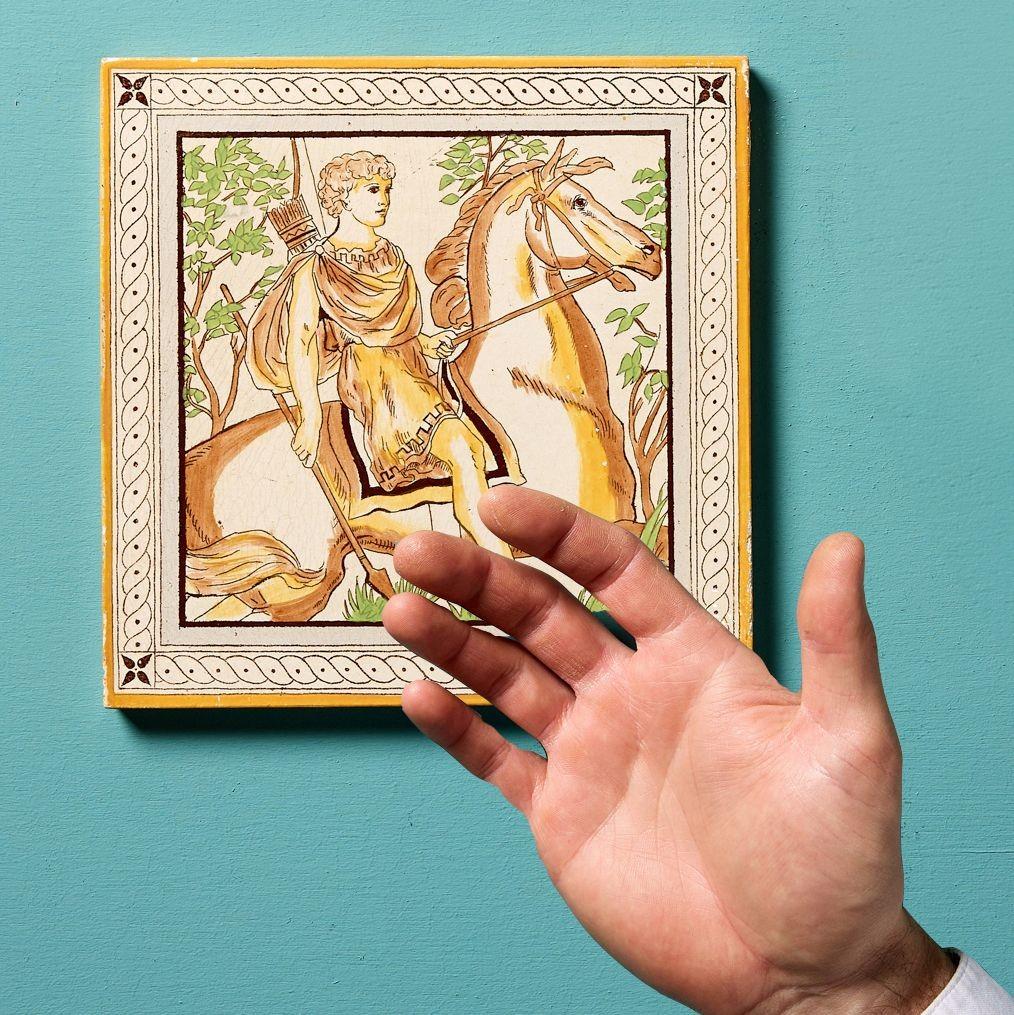 Antiguo azulejo de arcilla de 8 pulgadas de Minton Hollins & Co. (estampado en el reverso) ilustrado con una escena del poema de Shakespeare de 1593 
