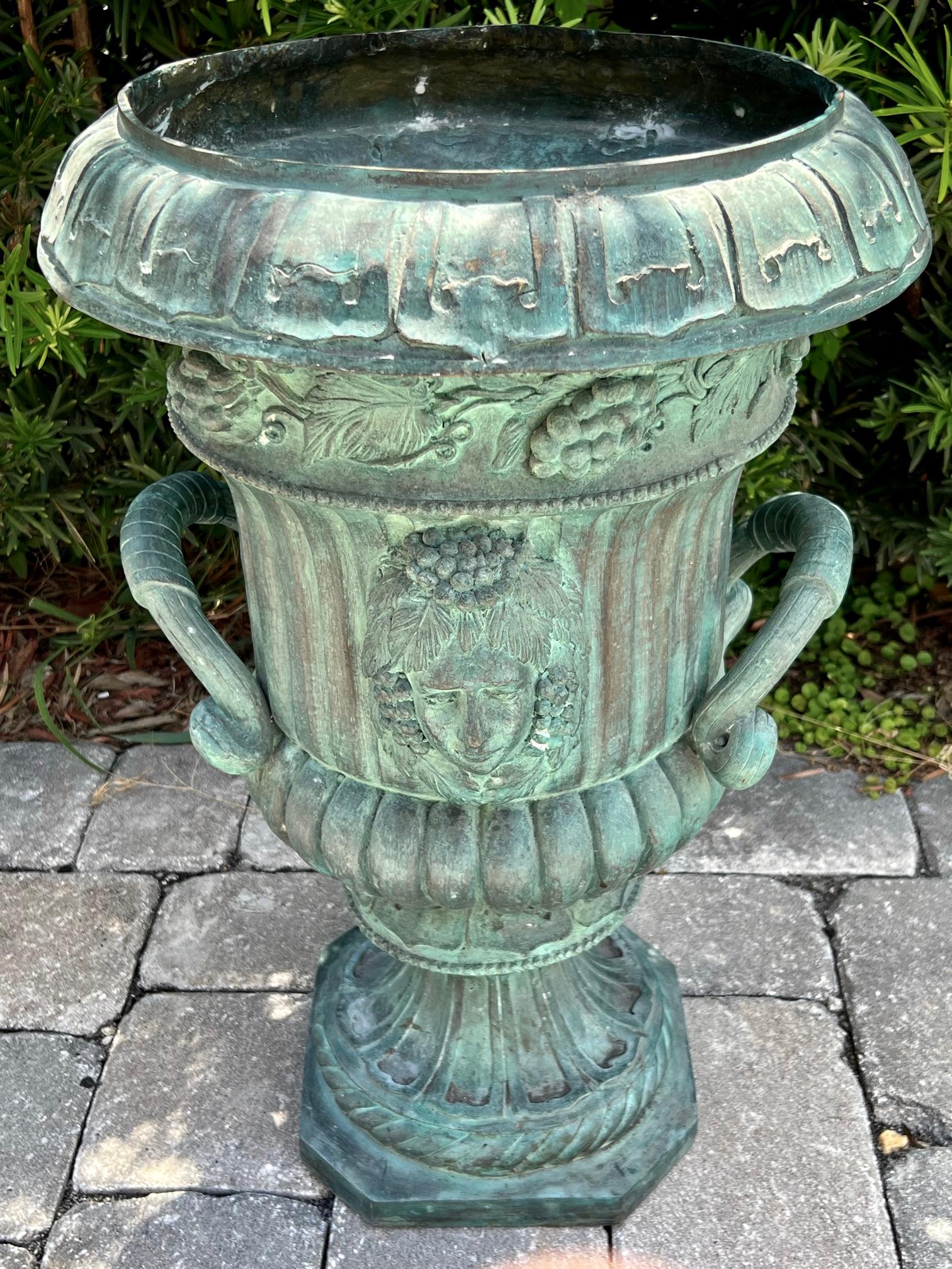 Art Nouveau Bronze Urn with Verdigris Patina, France, circa 1920s 3