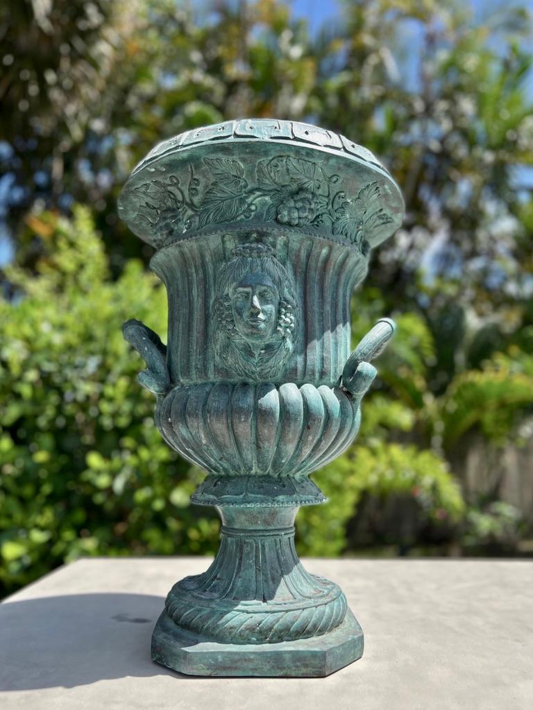 Art Nouveau Bronze Urn with Verdigris Patina, France, circa 1920s 5