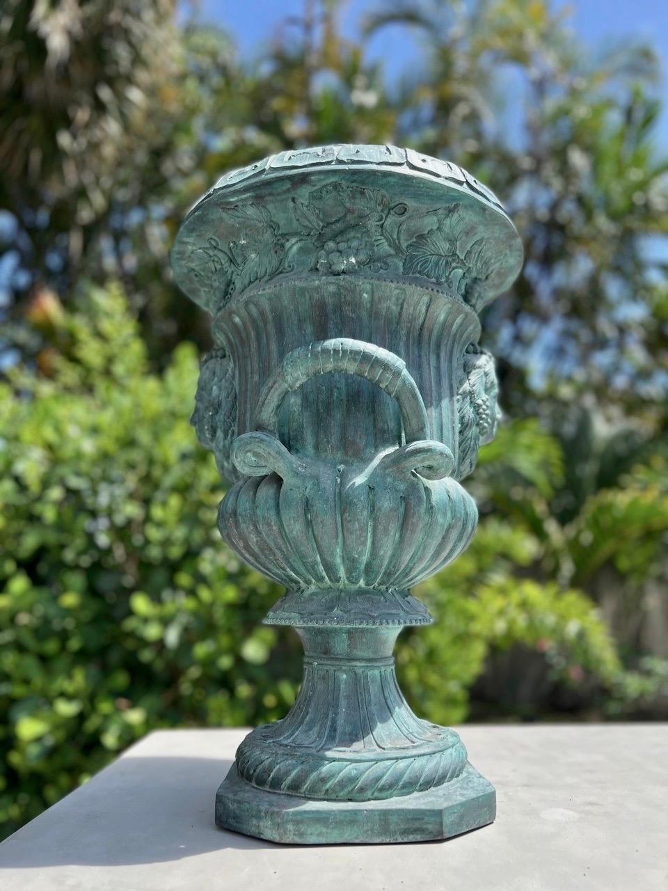 Art Nouveau Bronze Urn with Verdigris Patina, France, circa 1920s 6