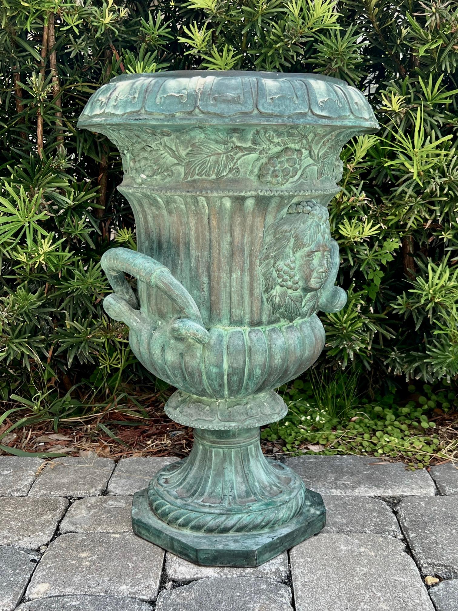 Neoclassical Art Nouveau Bronze Urn with Verdigris Patina, France, circa 1920s