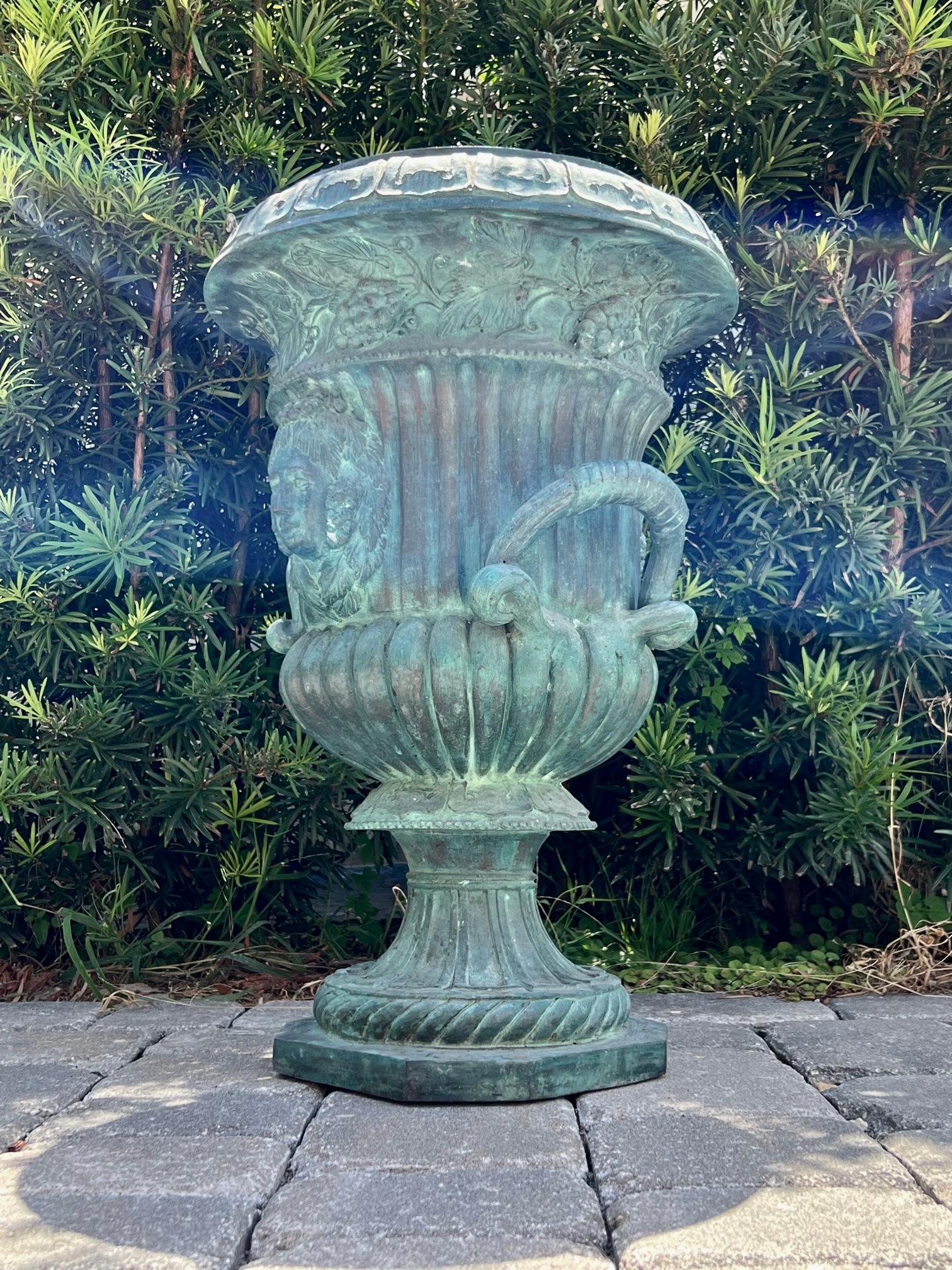French Art Nouveau Bronze Urn with Verdigris Patina, France, circa 1920s