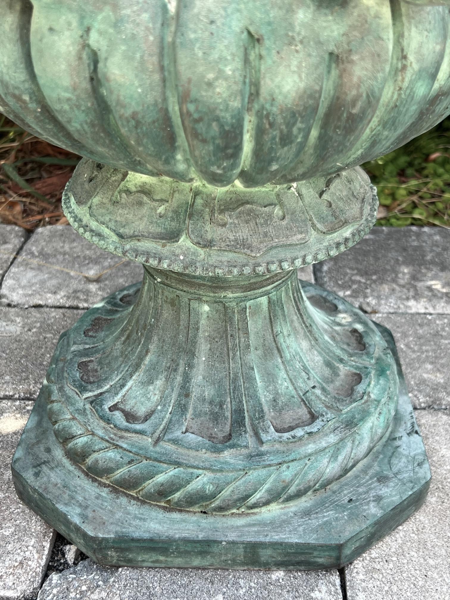Cast Art Nouveau Bronze Urn with Verdigris Patina, France, circa 1920s