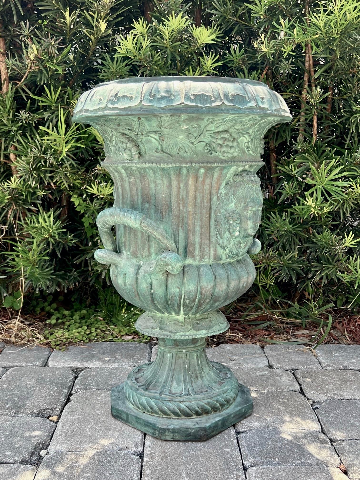 Art Nouveau Bronze Urn with Verdigris Patina, France, circa 1920s 2