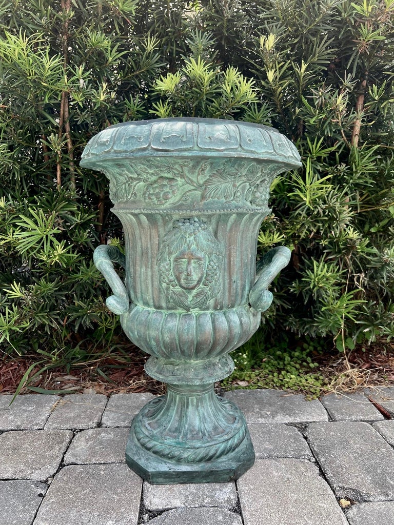 Antique Neoclassical Urn in Cast Verdigris Bronze, France, c. 1920's