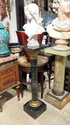 Antique Neoclassical Variegated Green Marble and Gilt Bronze Pedestal