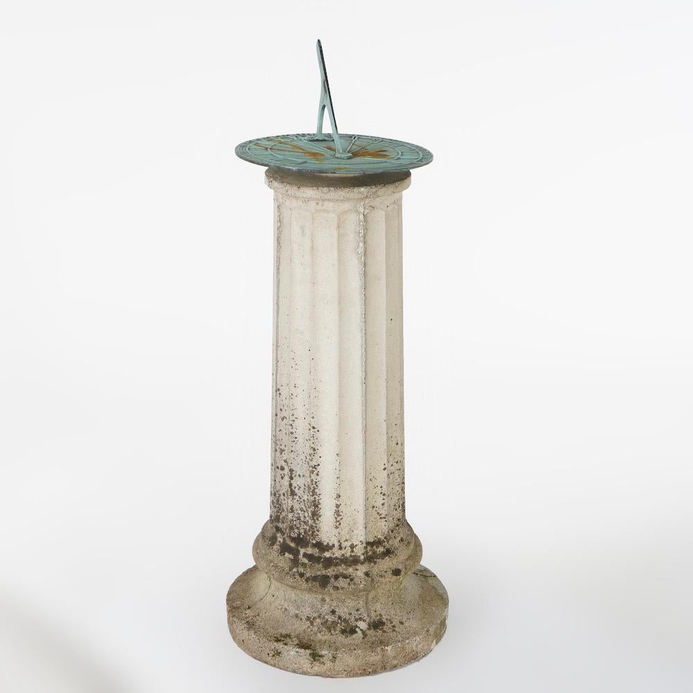 Antique Neoclassical Verdigris Sundial with Hard Stone Doric Column Base c1920 In Good Condition In Big Flats, NY