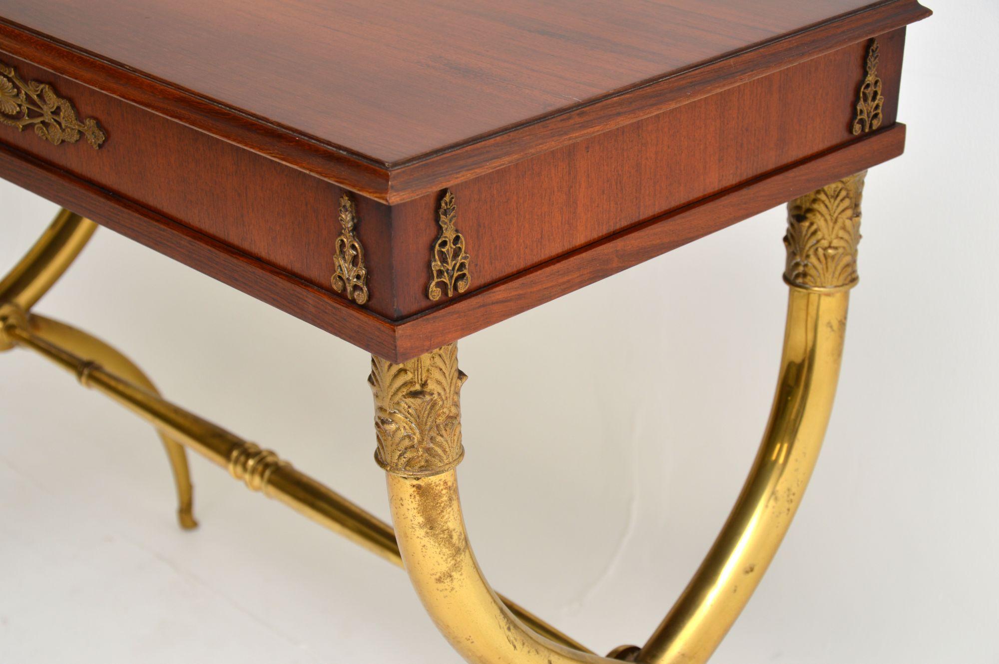 Antique Neoclassical Walnut and Brass Writing / Side Table 6