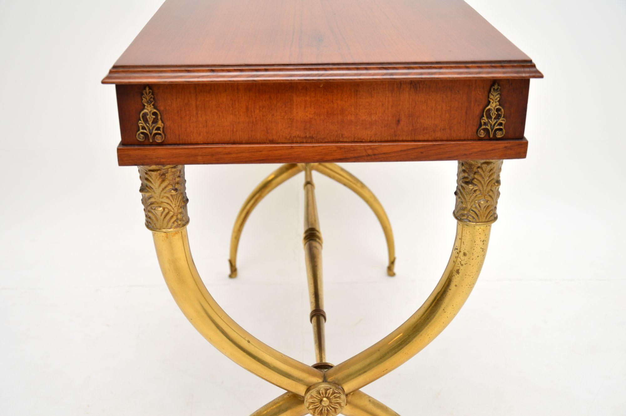 Antique Neoclassical Walnut and Brass Writing / Side Table 8