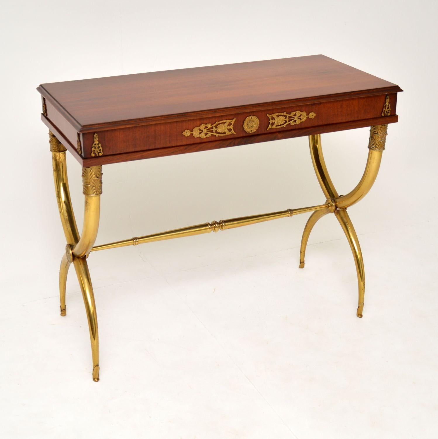 Antique Neoclassical Walnut and Brass Writing / Side Table 9