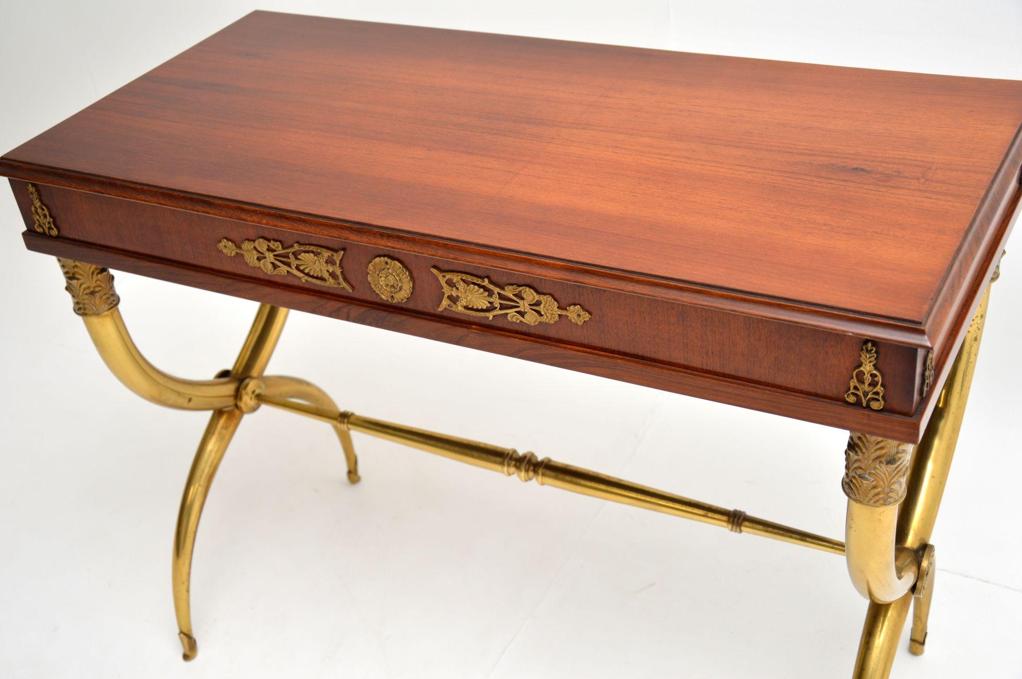 Antique Neoclassical Walnut and Brass Writing / Side Table 10