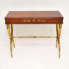 Antique Neoclassical Walnut and Brass Writing / Side Table