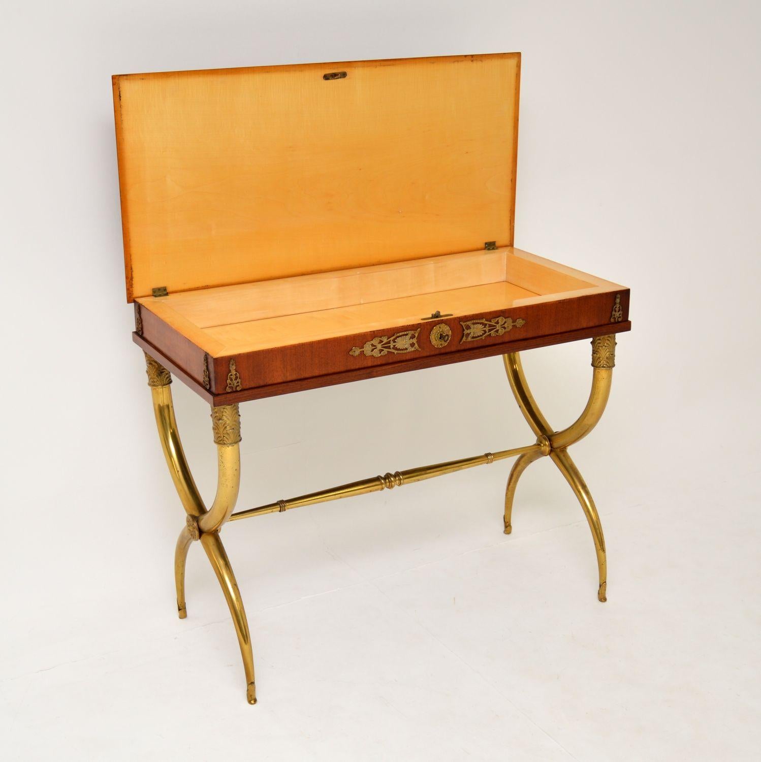 Early 20th Century Antique Neoclassical Walnut and Brass Writing / Side Table