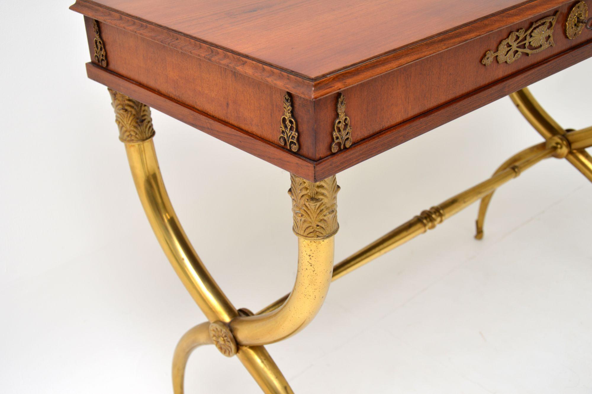 Antique Neoclassical Walnut and Brass Writing / Side Table 4