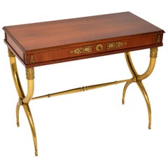 Antique Neoclassical Walnut and Brass Writing / Side Table