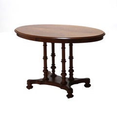 Antique Neoclassical Walnut Center Table with Turned Column Base C1900