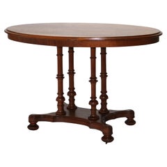 Antico tavolo da centro neoclassico in noce con base a colonna tornita C1900