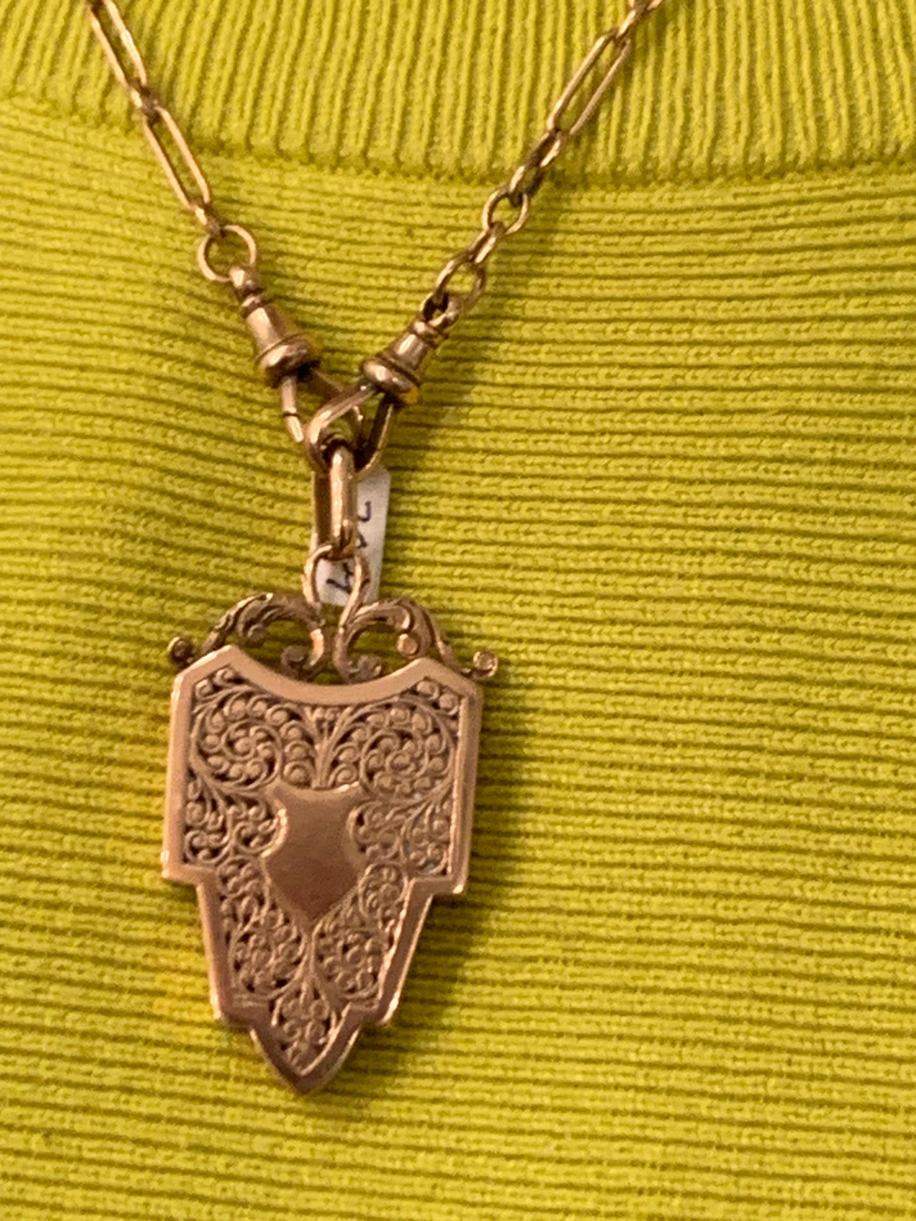 Antique Neogothic Locket Pendant 18 Kt Rose Yellow Gold on 15 kt Gold Watchchain For Sale 2