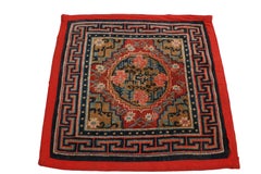 Antique Nepalese Red and Blue Wool Rug Floral Pattern