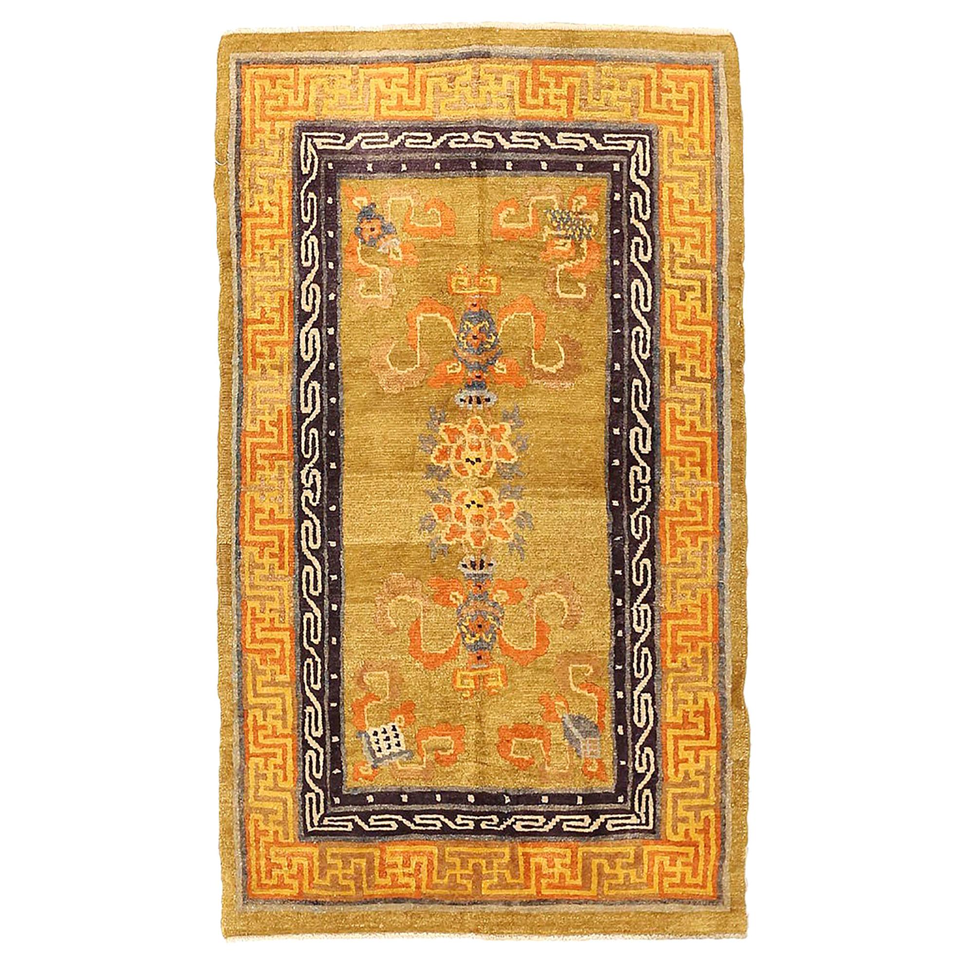 Antique Nepalese Rug with Modern Labyrinth Patterns in Rust and Brown