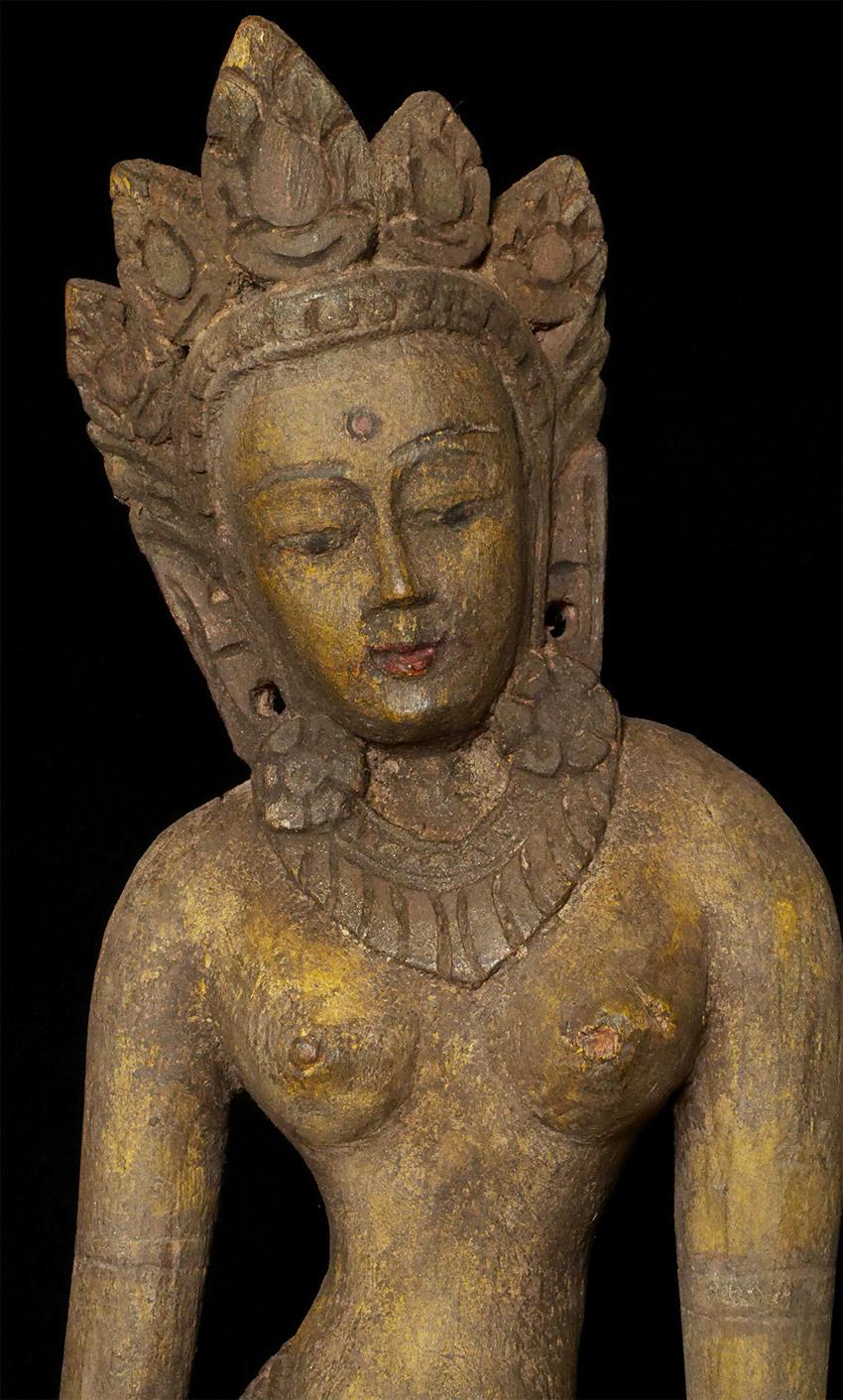 Large antique Nepalese Tara or other female goddess. Probably 17/18thC or earlier. Beautiful face, graceful stance, fabulous patina-overall a great example of its type. The only issue was that it did not stand on its own. so I had a perfectly
