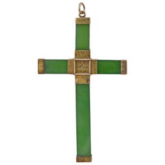 Antique Nephrite Jade and Gold Pendant Cross