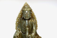 Antique Nephrite Jade Guan Yin Statue Qing Dynasty