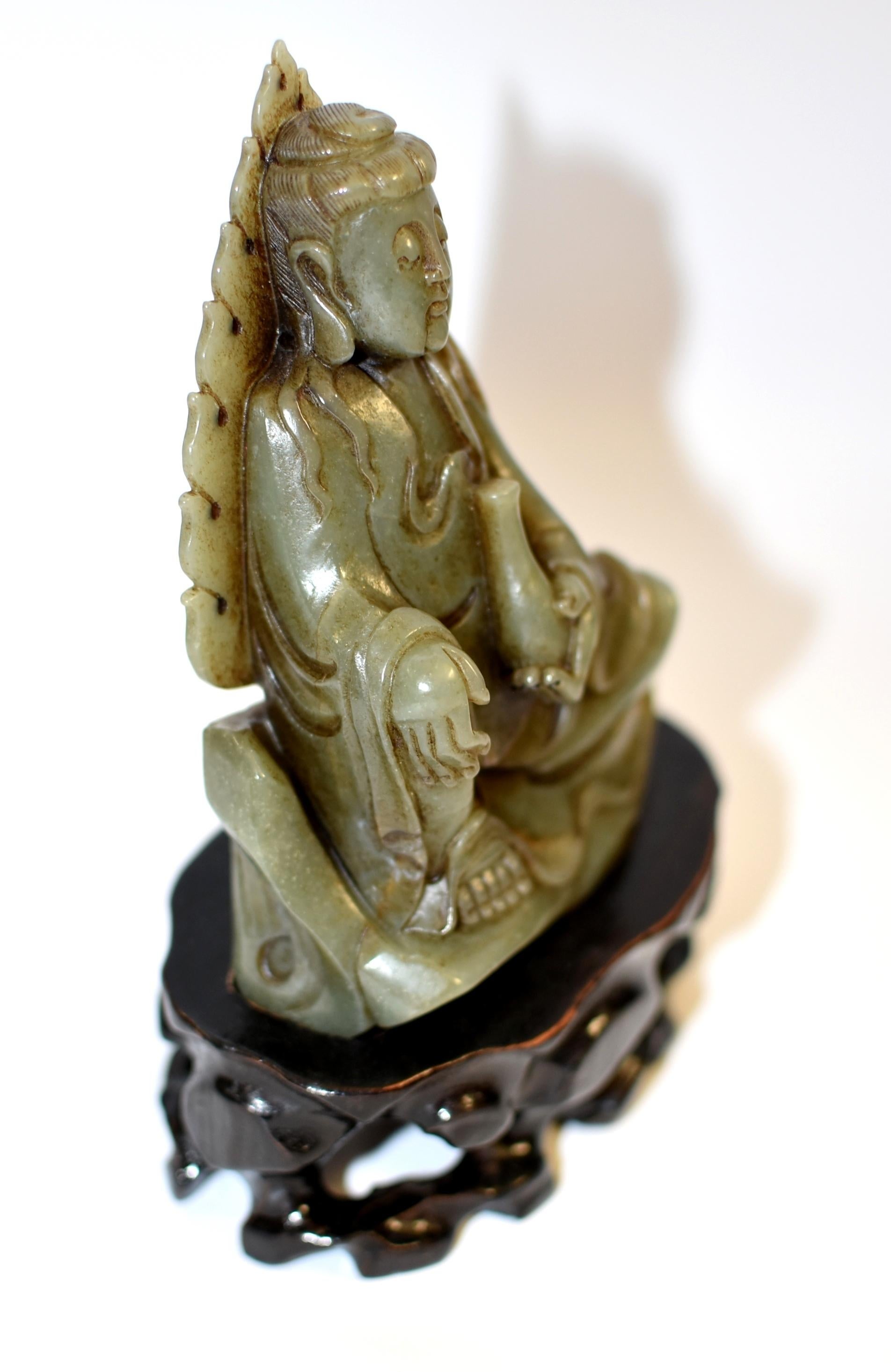 Chinese Antique Nephrite Jade Buddha Statue Qing Dynasty For Sale