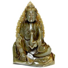 Antique Nephrite Jade Guan Yin Statue Qing Dynasty