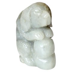 Antique Nephrite Jade Hound Dog Figurine Grey-Green with Russet Highlights