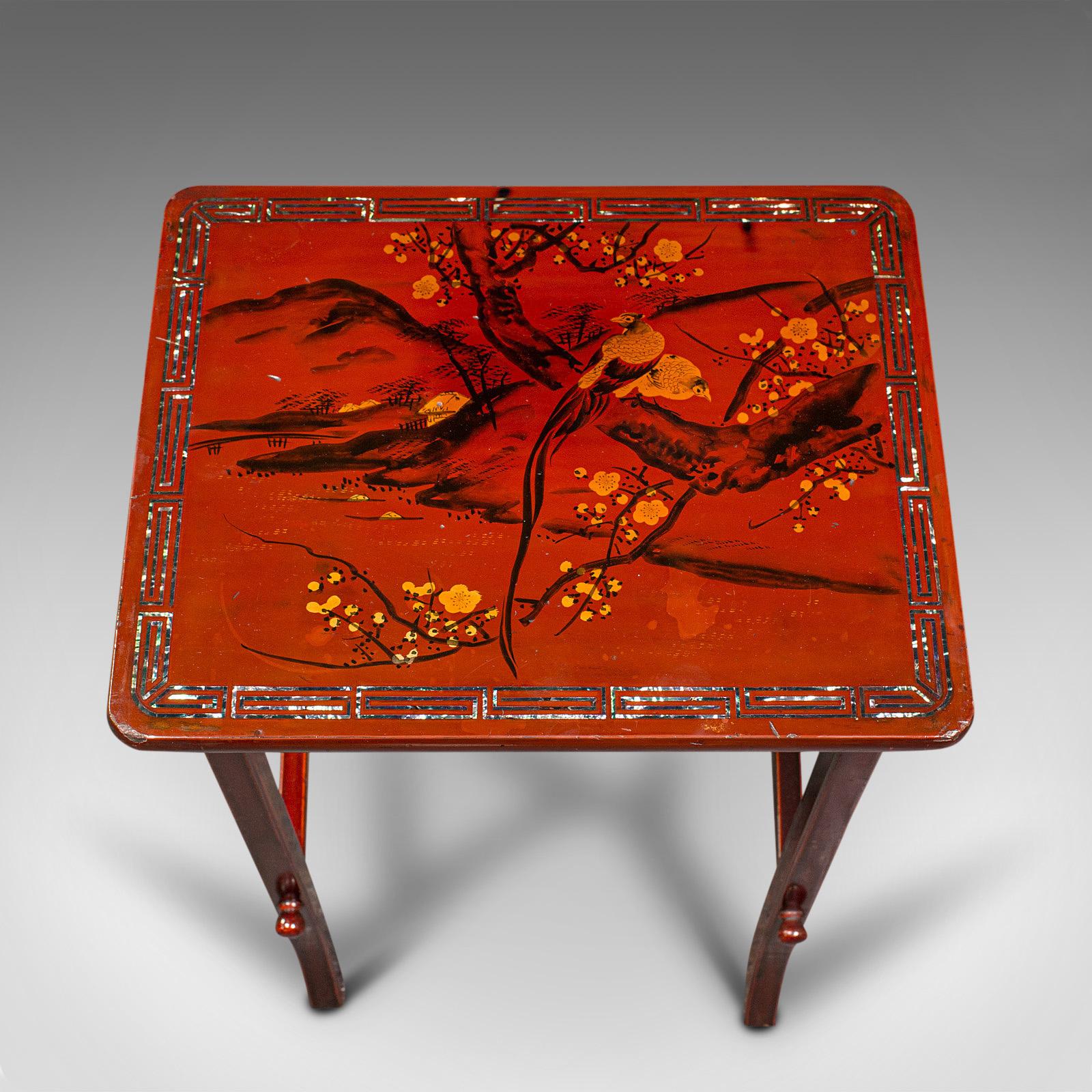 Antique Nest of 3 Occasional Side Tables, Oriental, Japanned, Victorian, C.1900 For Sale 5