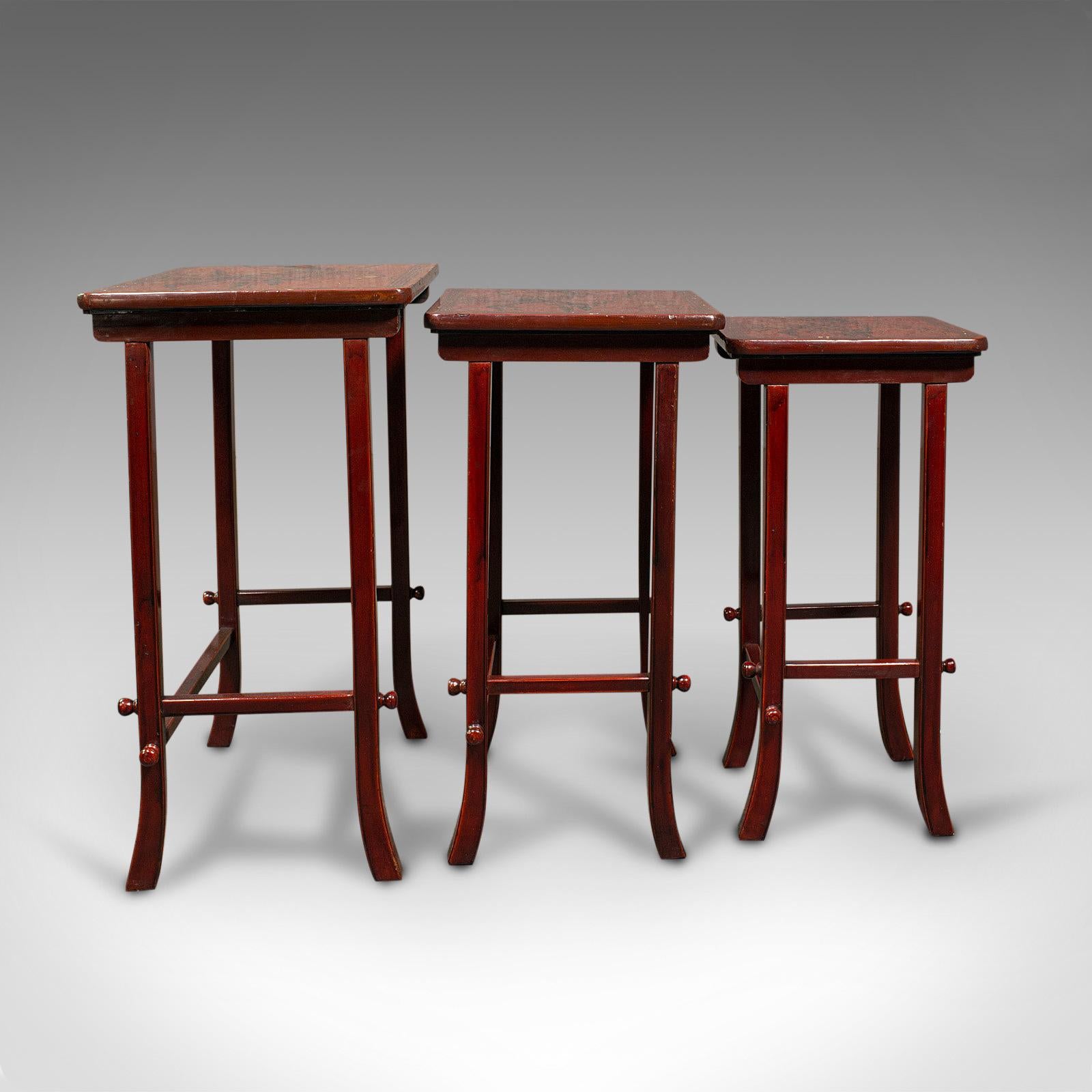 Antique Nest of 3 Occasional Side Tables, Oriental, Japanned, Victorian, C.1900 For Sale 1