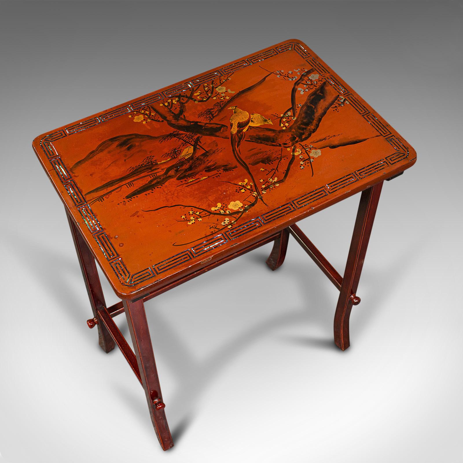 Antique Nest of 3 Occasional Side Tables, Oriental, Japanned, Victorian, C.1900 4