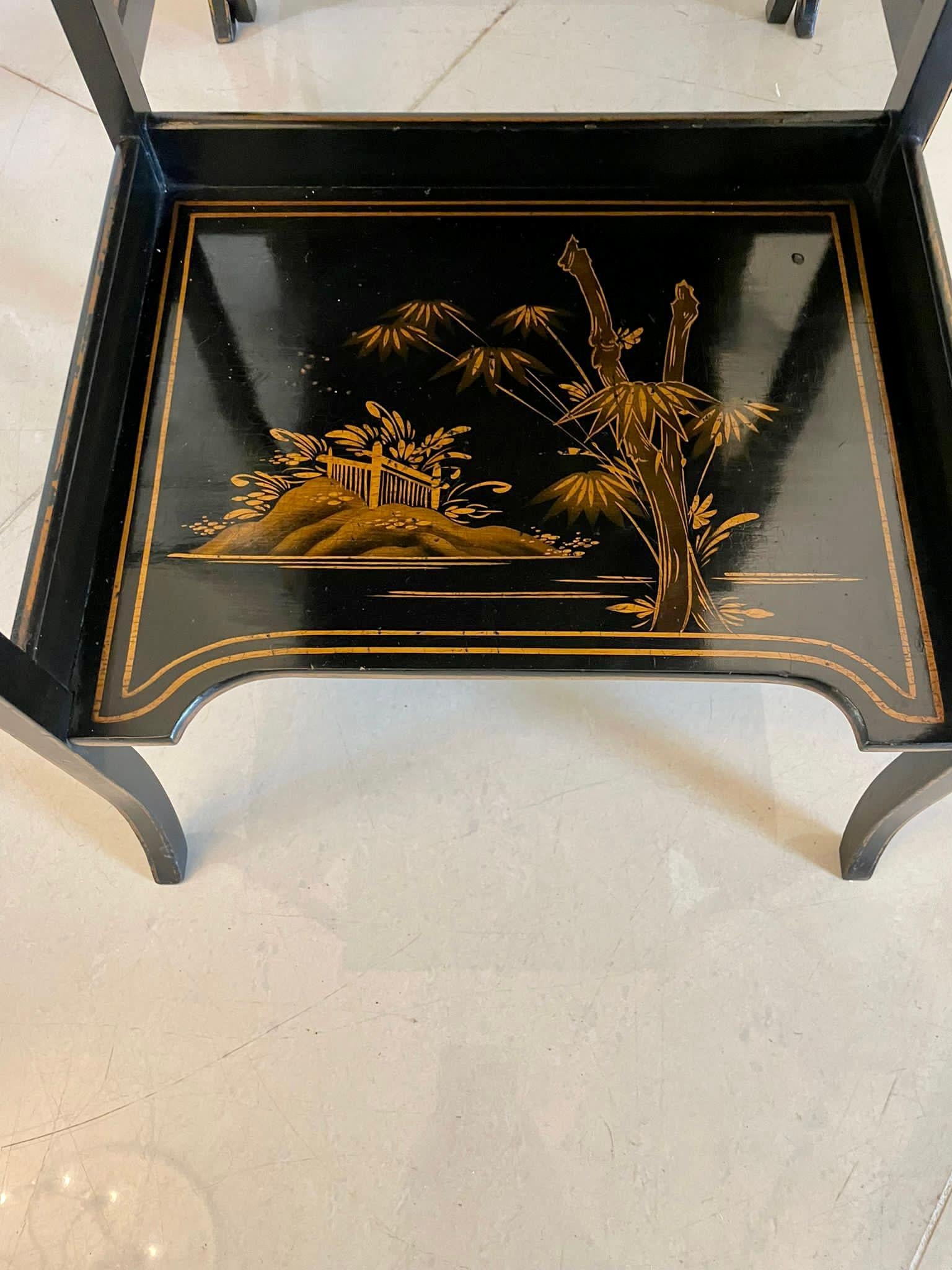 Antique Nest of 3 Quality Chinoiserie Decorated Tables For Sale 6