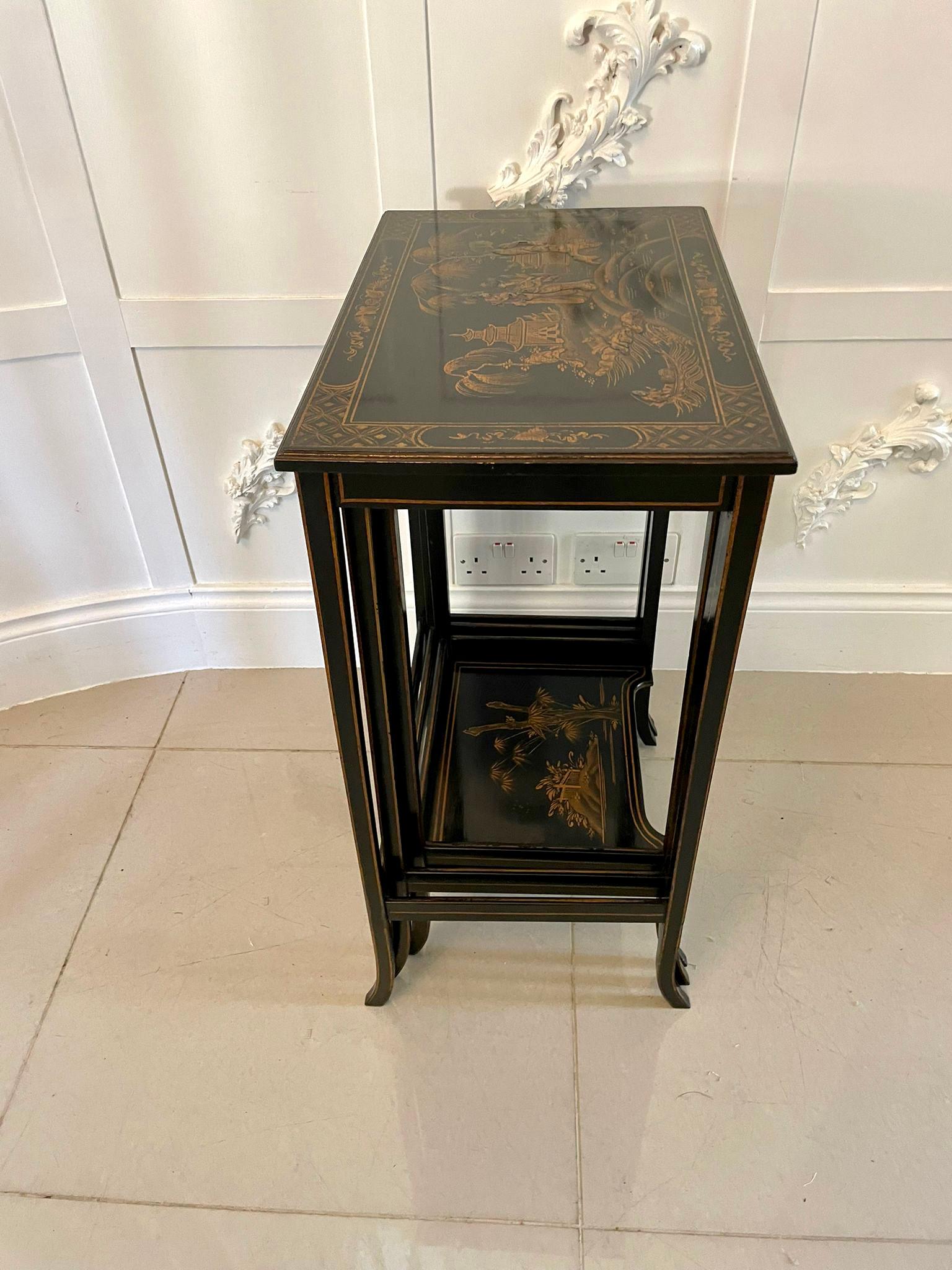 20th Century Antique Nest of 3 Quality Chinoiserie Decorated Tables For Sale