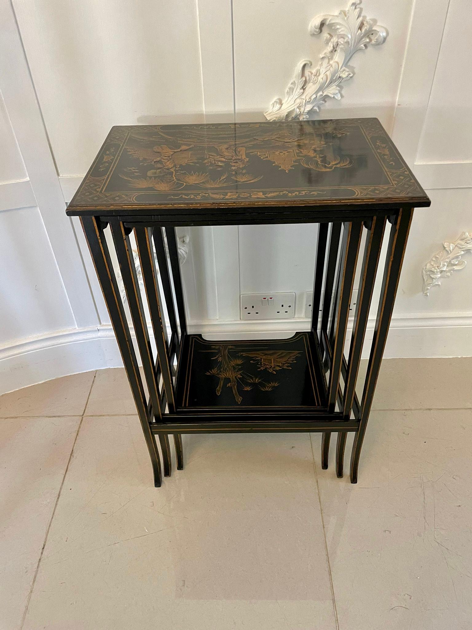Other Antique Nest of 3 Quality Chinoiserie Decorated Tables For Sale